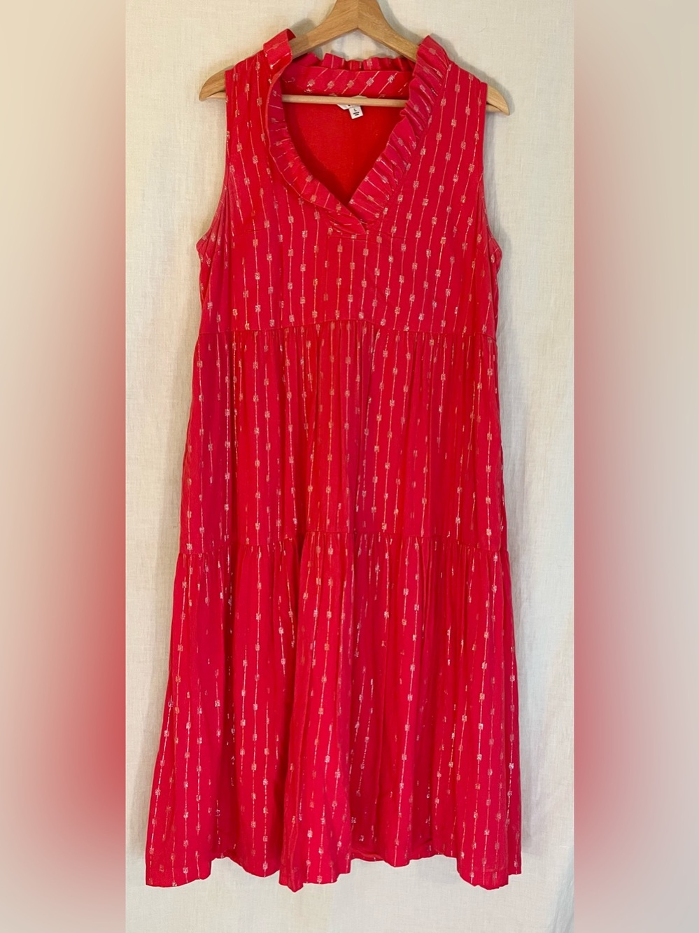 crown & ivy Red Sleeveless Tiered Dress with Gold Splotch Accents